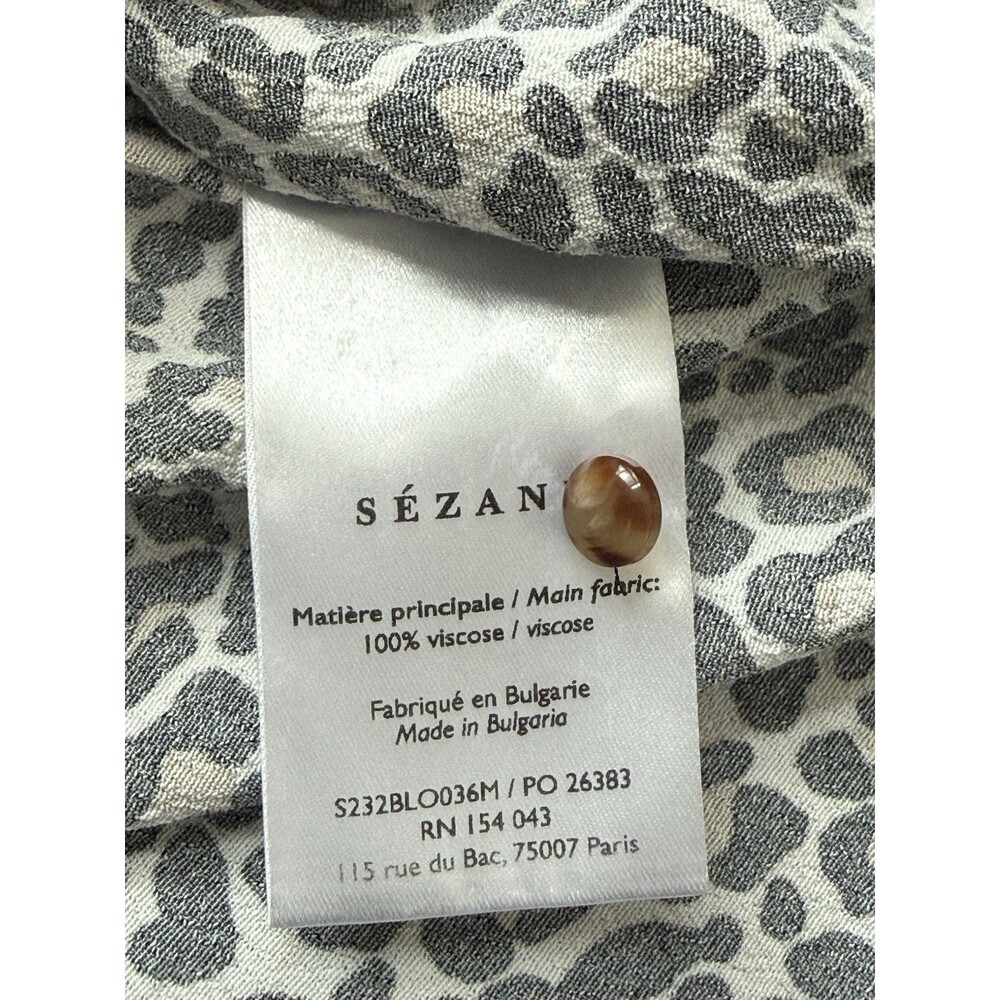 Sezane Abelia Cream Leopard Faux Wrap Blouse Long Sleeve Draped V-Neck Sz 34/XS - Picture 6 of 10